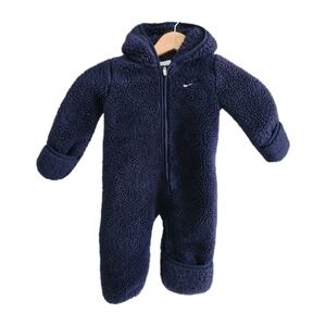 Nike Baby 9M Sherpa Hooded Bunting Suit Zip Up Fleece Infant‎ Navy Blue